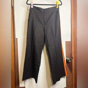 Alice + Olivia Black Plaid Cropped Pants with Orange Stripe